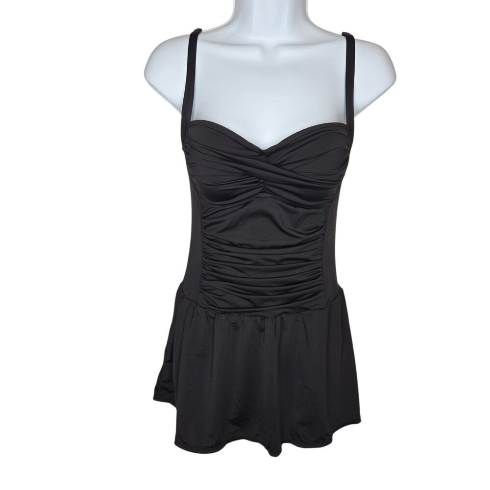 Rose Marie Reid Ruched Black Swimdress One Piece Swimsuit Small 9CRQ512M